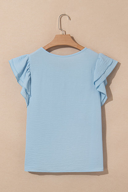 Mist Blue Ruffled Short Sleeve Blouse