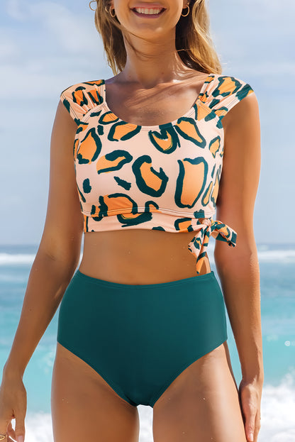 Green Leopard High Waist Bikini Set