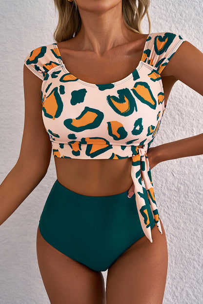 Green Leopard High Waist Bikini Set