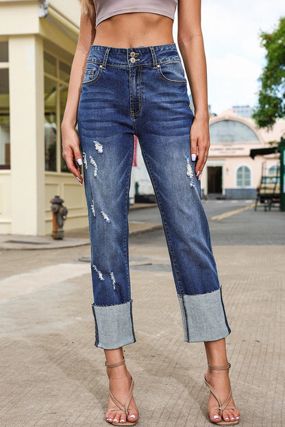Blue High Waist Straight Leg Jeans