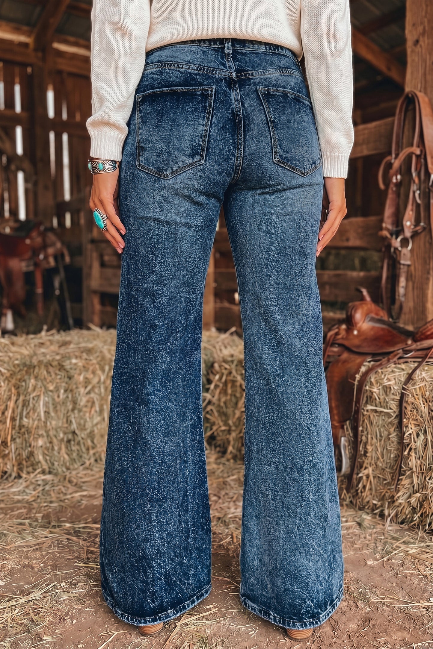 Blue Acid Wash Flare Jeans
