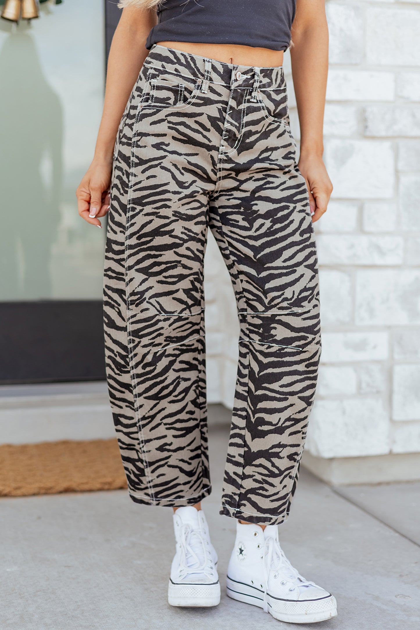 Grey Zebra Barrel Jeans