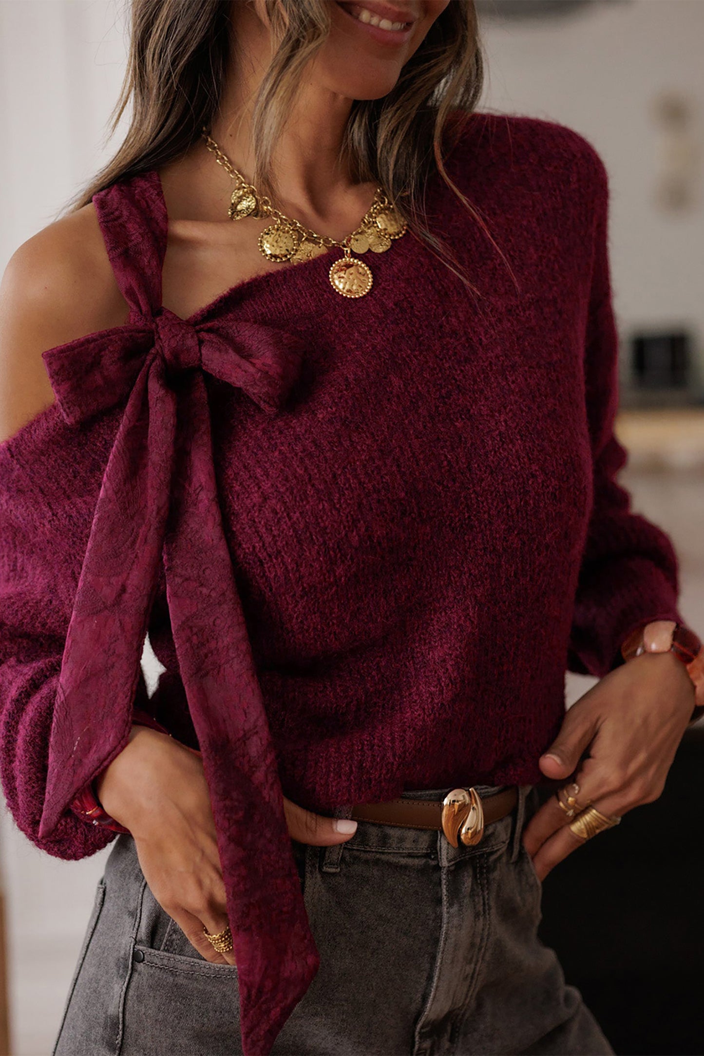 Burgundy Bow Asymmetric Jersey