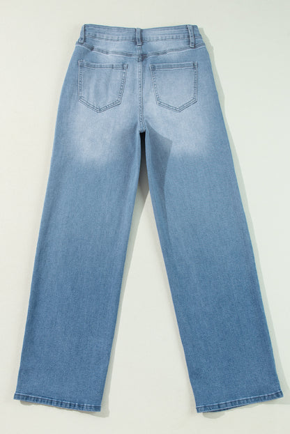 Blue High Rise Shift Slit Leg Straight Jeans