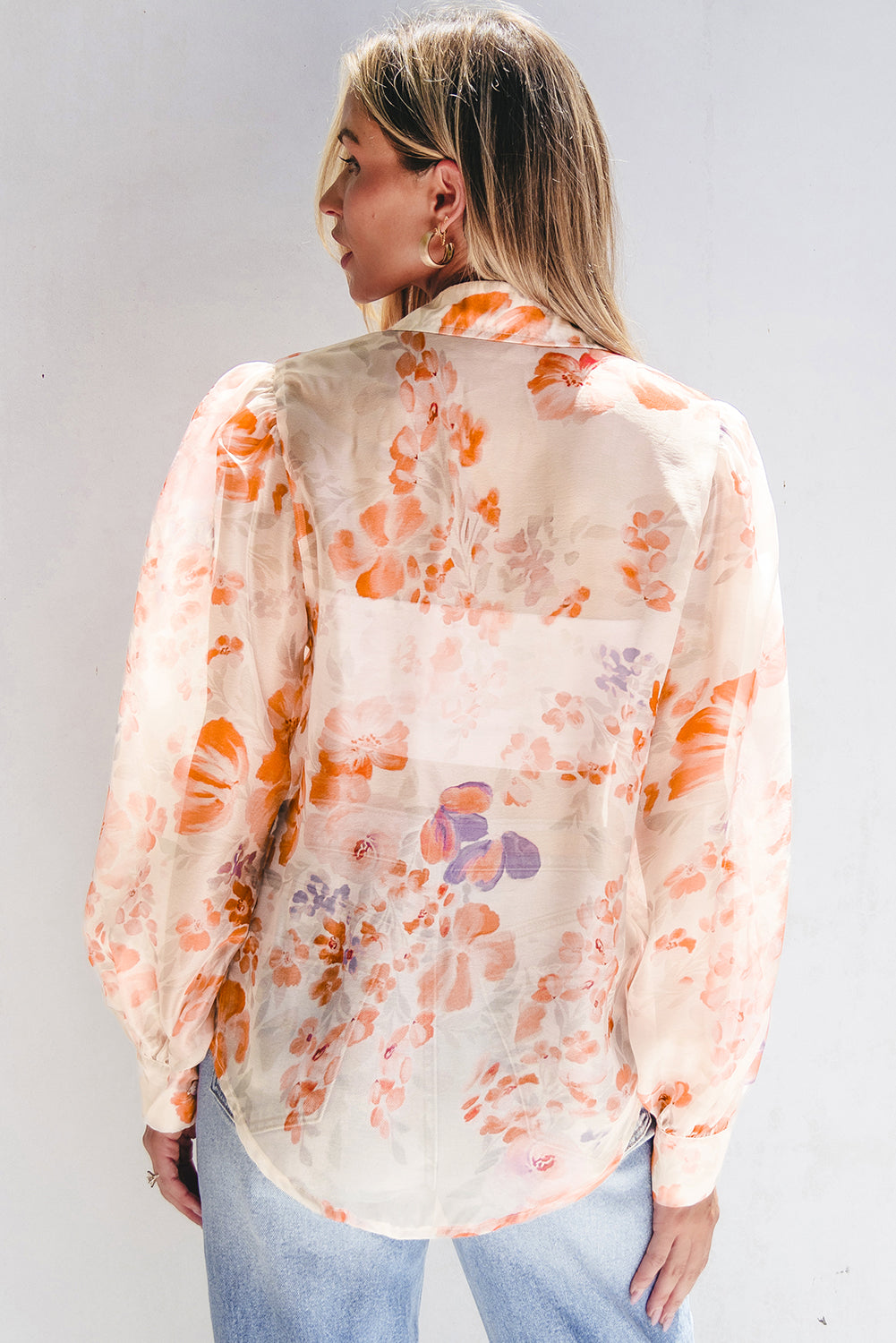 White Floral Print Loose Blouse