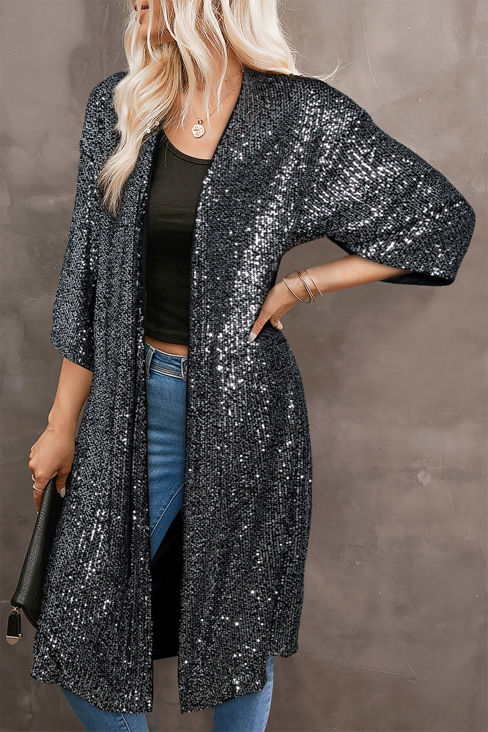 Sequin 3/4 Sleeve Kimono