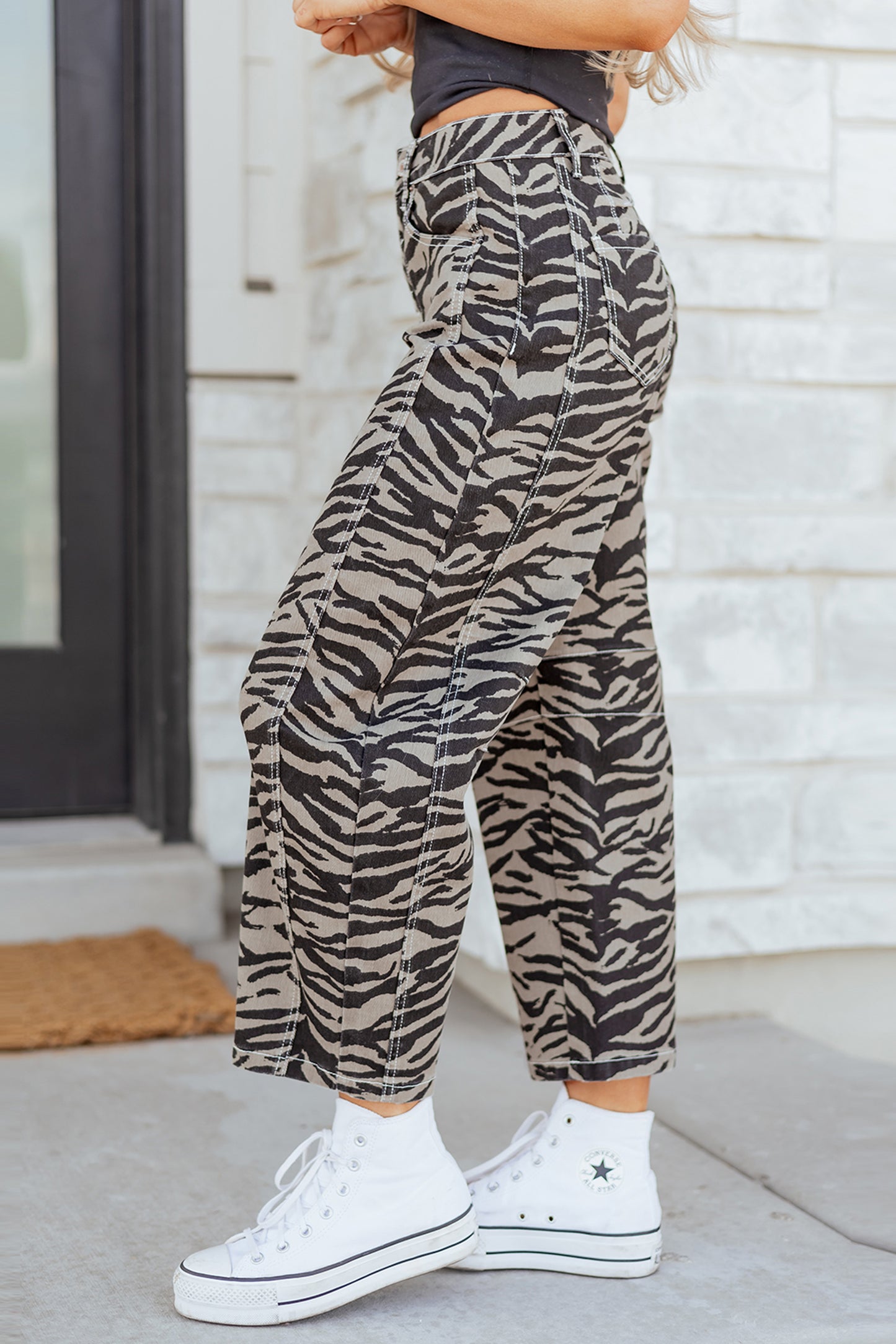 Grey Zebra Barrel Jeans