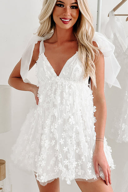 White Flower Applique Bridal Dress