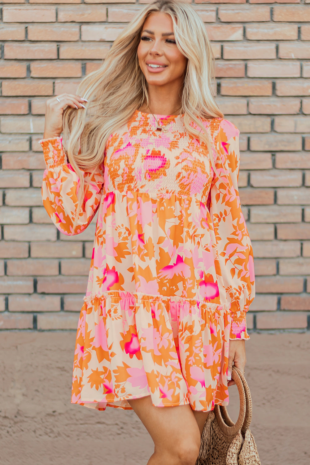 Orange Abstract Ruffle Mini Dress