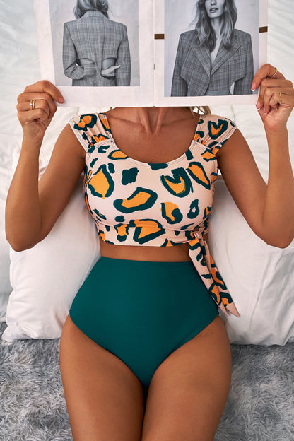 Green Leopard High Waist Bikini Set