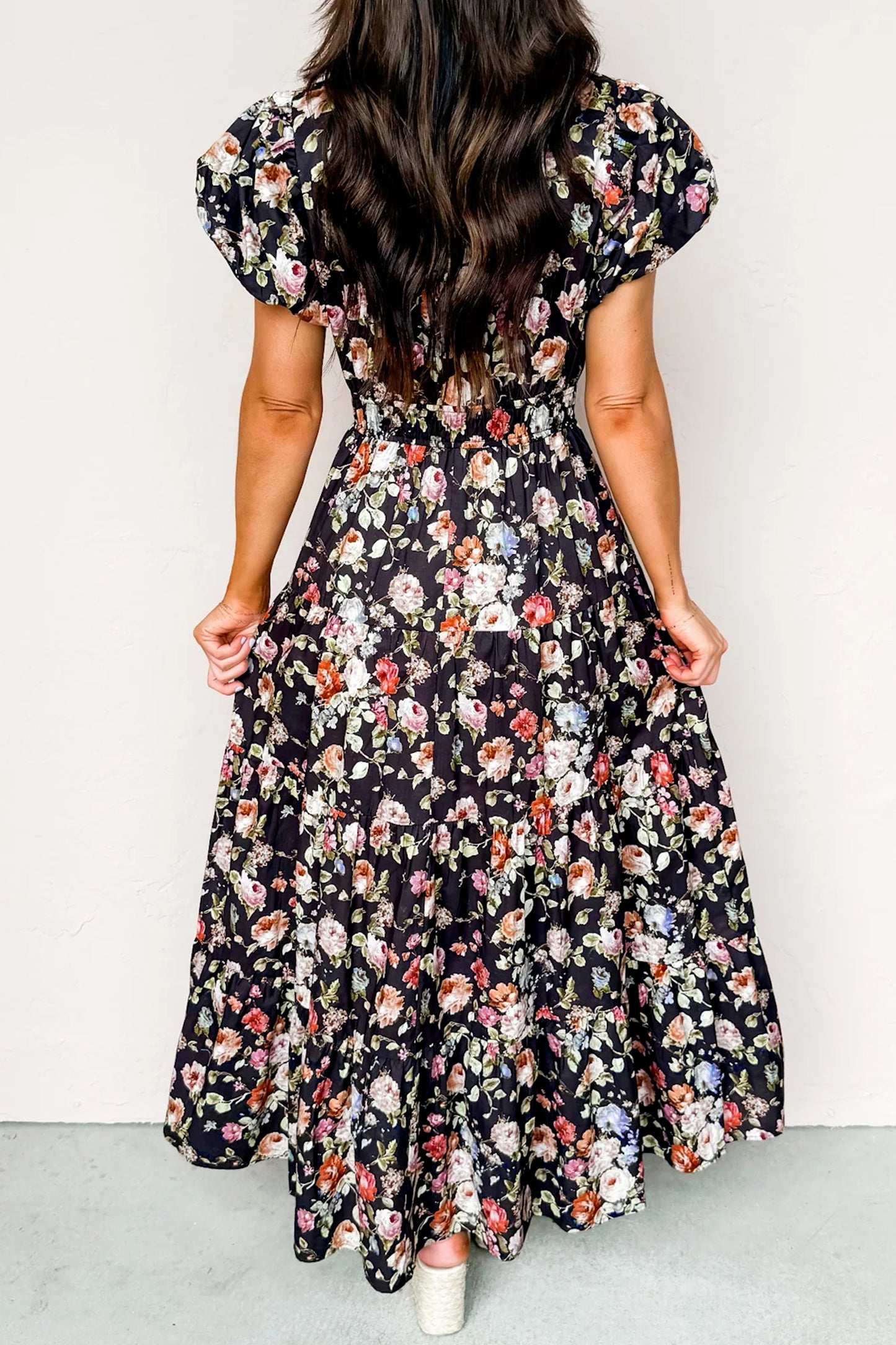 Black Floral Tiered Maxi Dress