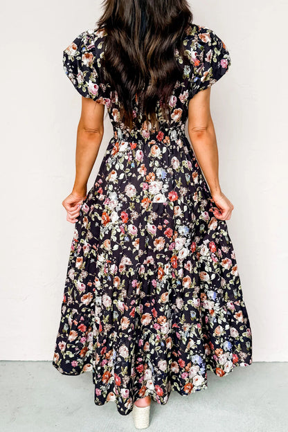 Black Floral Tiered Maxi Dress