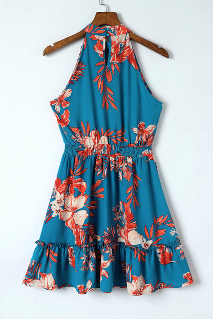 Blue Floral Ruffled Mini Dress