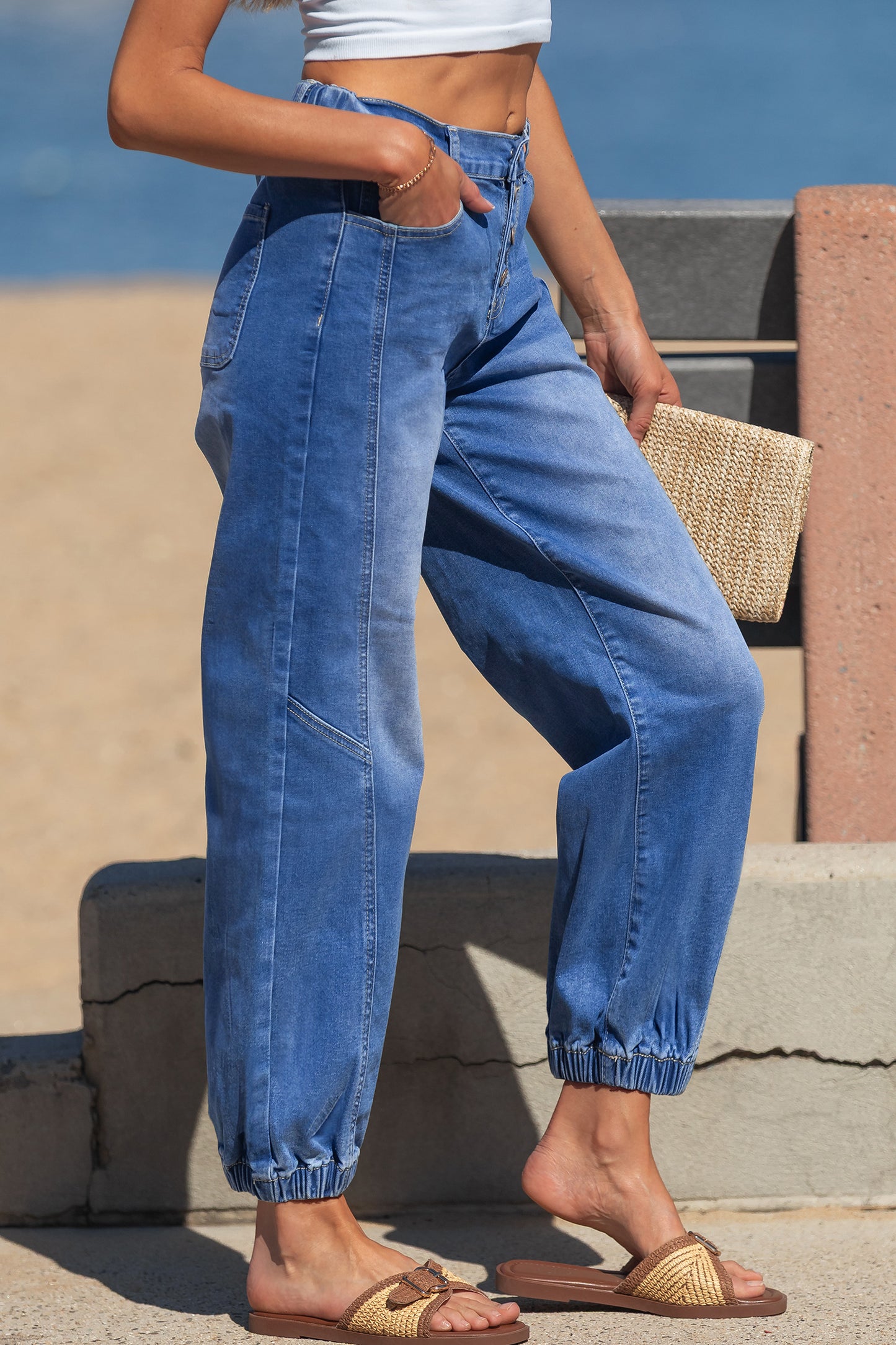 Blue Casual Loose Fit Jeans