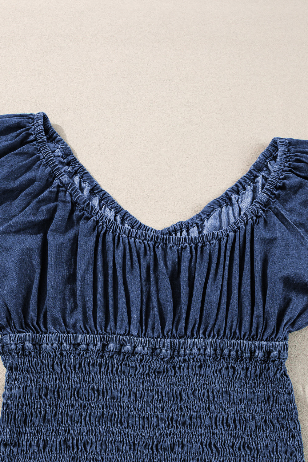 Dark Blue Smocked Denim Blouse