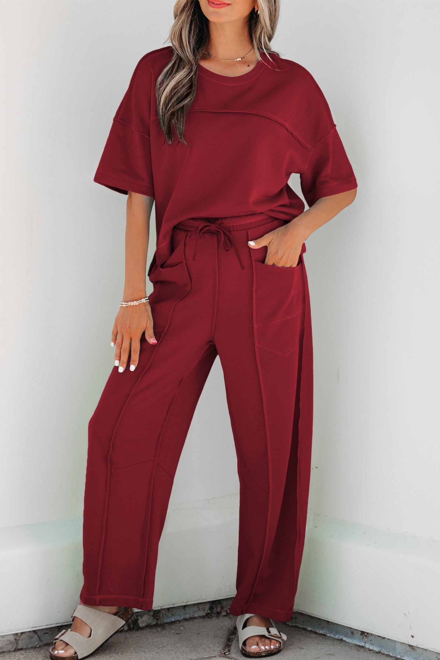 Red Boxy Tee and Barrel Pants Set