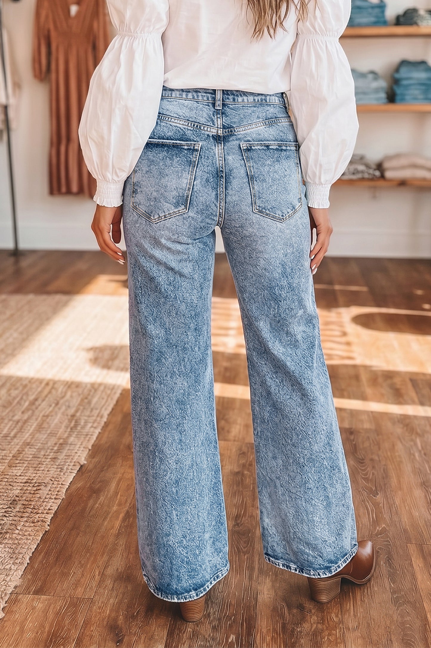 Blue Acid Wash Flare Jeans