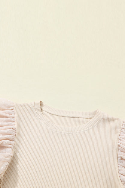 Apricot Dotty Mesh Ruff Knit Top