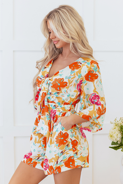 Orange Blooming Floral Romper