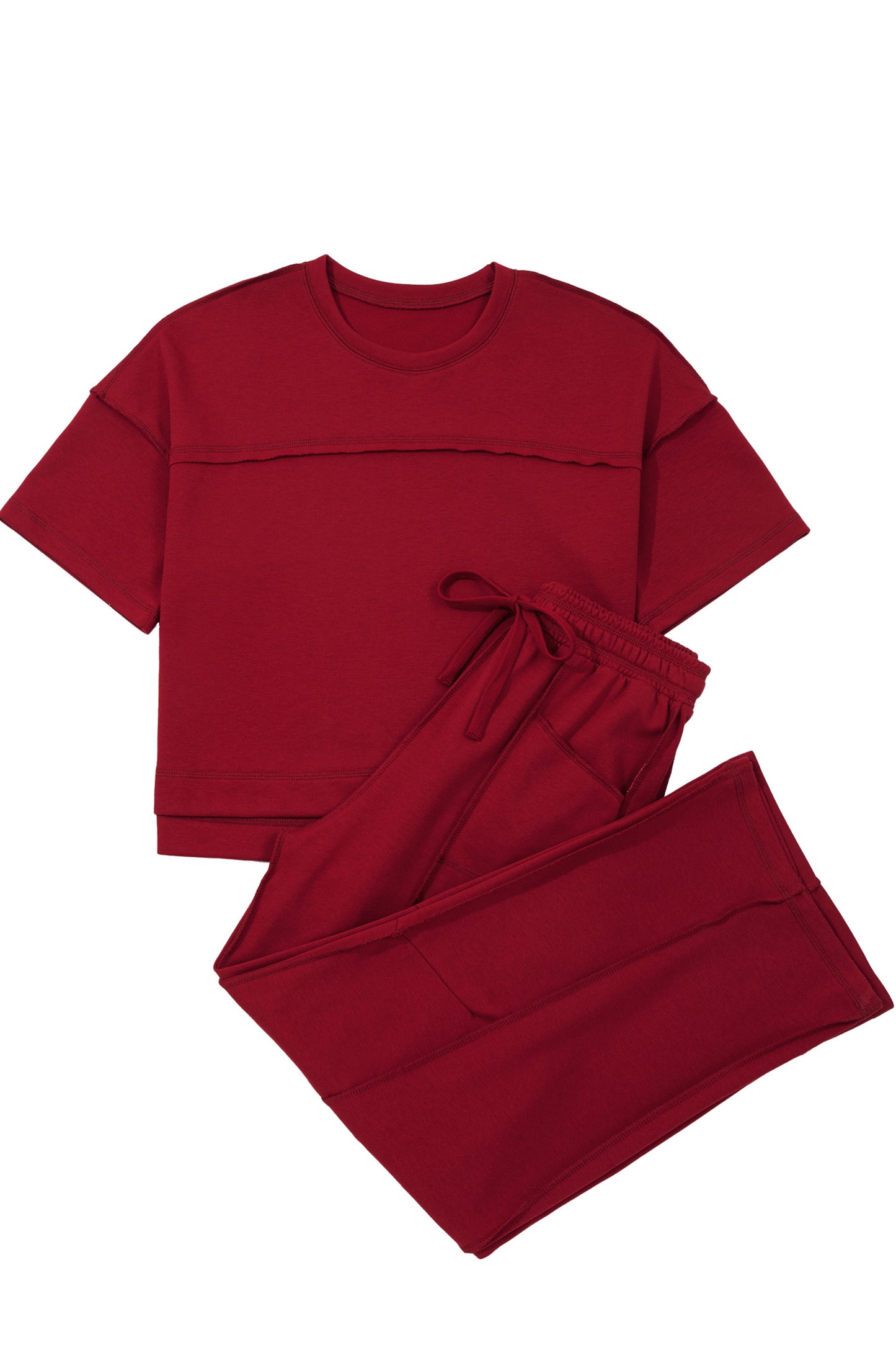 Red Boxy Tee and Barrel Pants Set