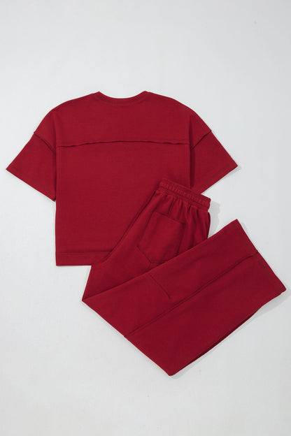 Red Boxy Tee and Barrel Pants Set
