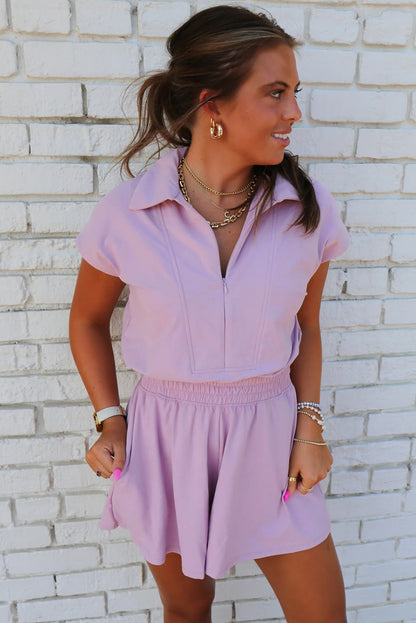 Lilac Zip Collar High Waist Romper