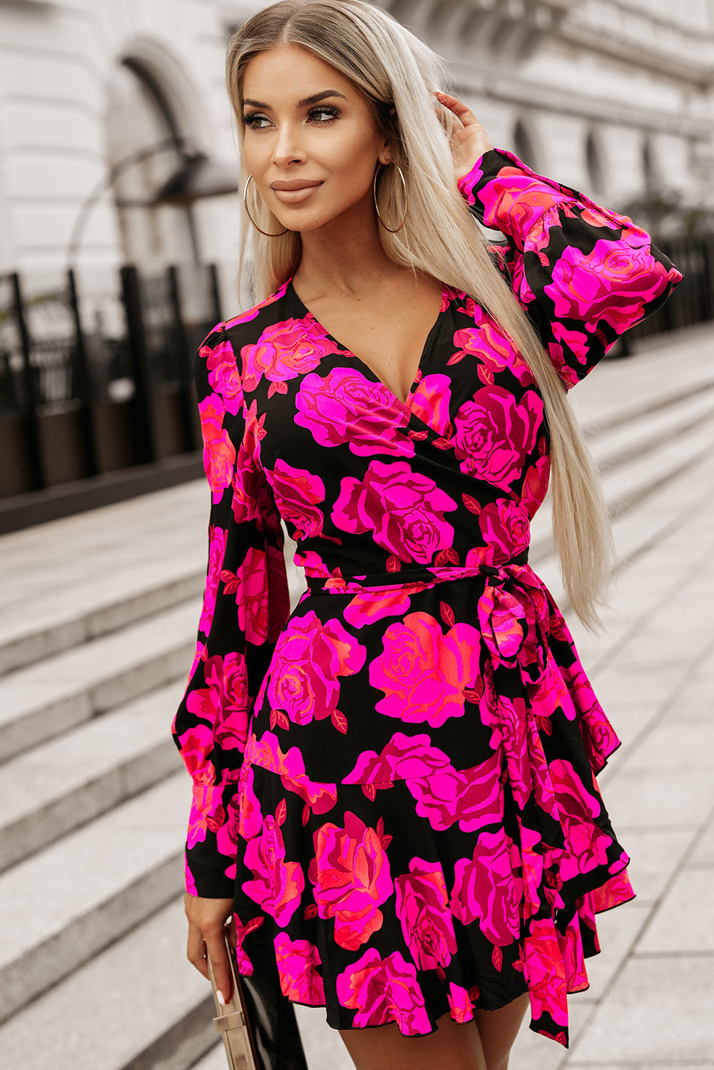 Rose Floral Print Mini Dress