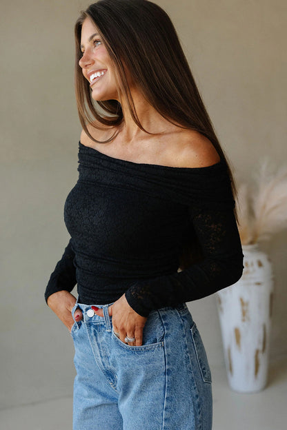 Black Floral Lace Slim Top