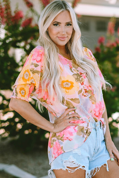 Pink Loose Fit Floral Blouse