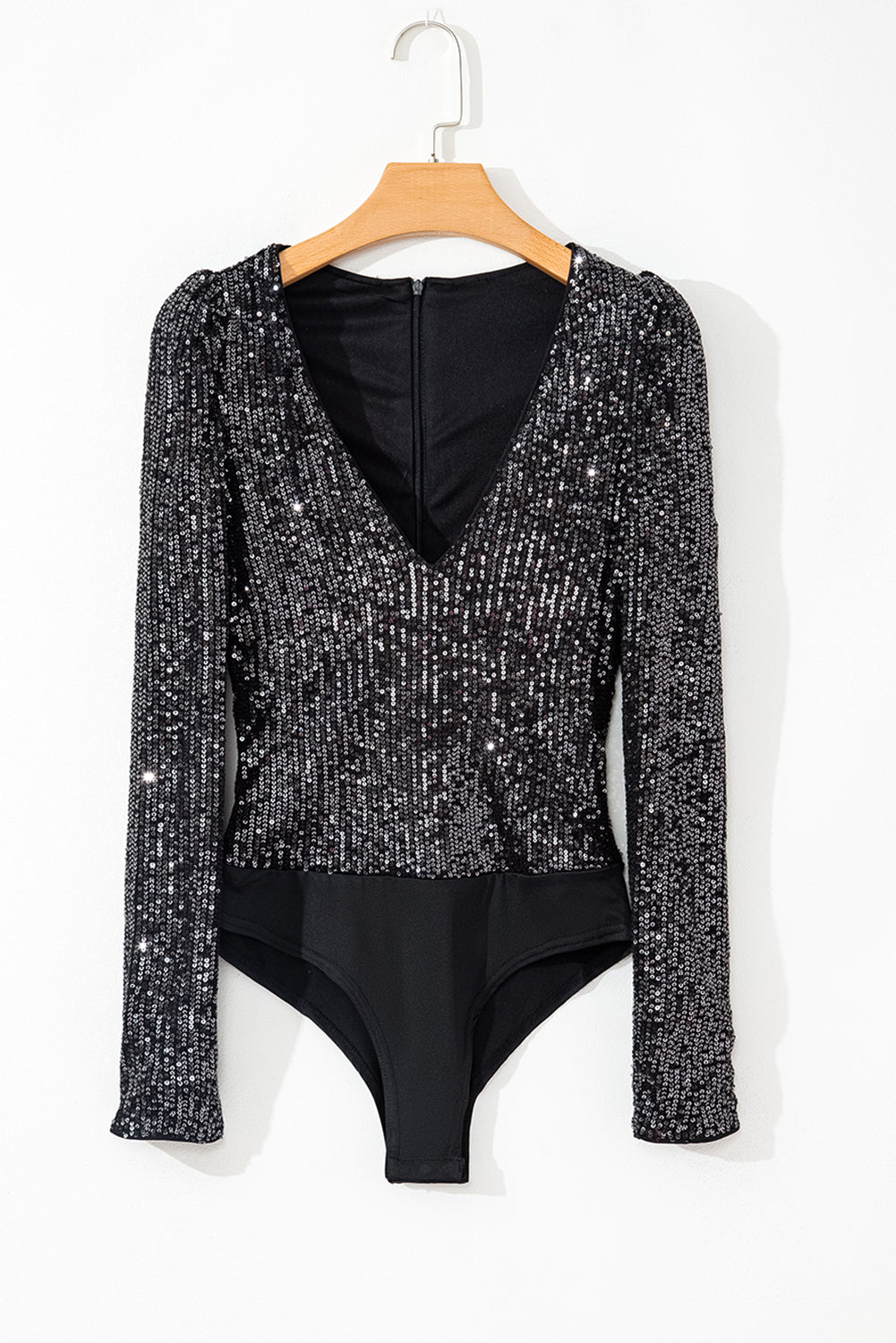 Black Sequin Long Sleeve Bodysuit