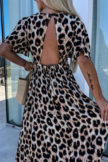 Khaki Leopard Open Back Maxi Dress