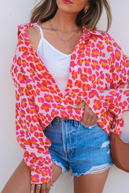 Rose Leopard Button Up Loose Shirt