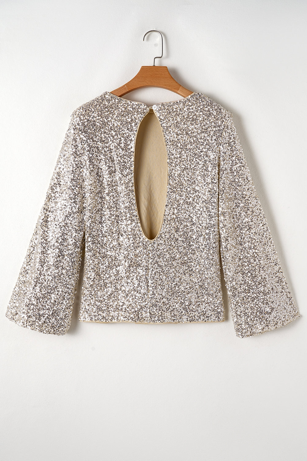 Silver Sequin Cutout Back Blouse