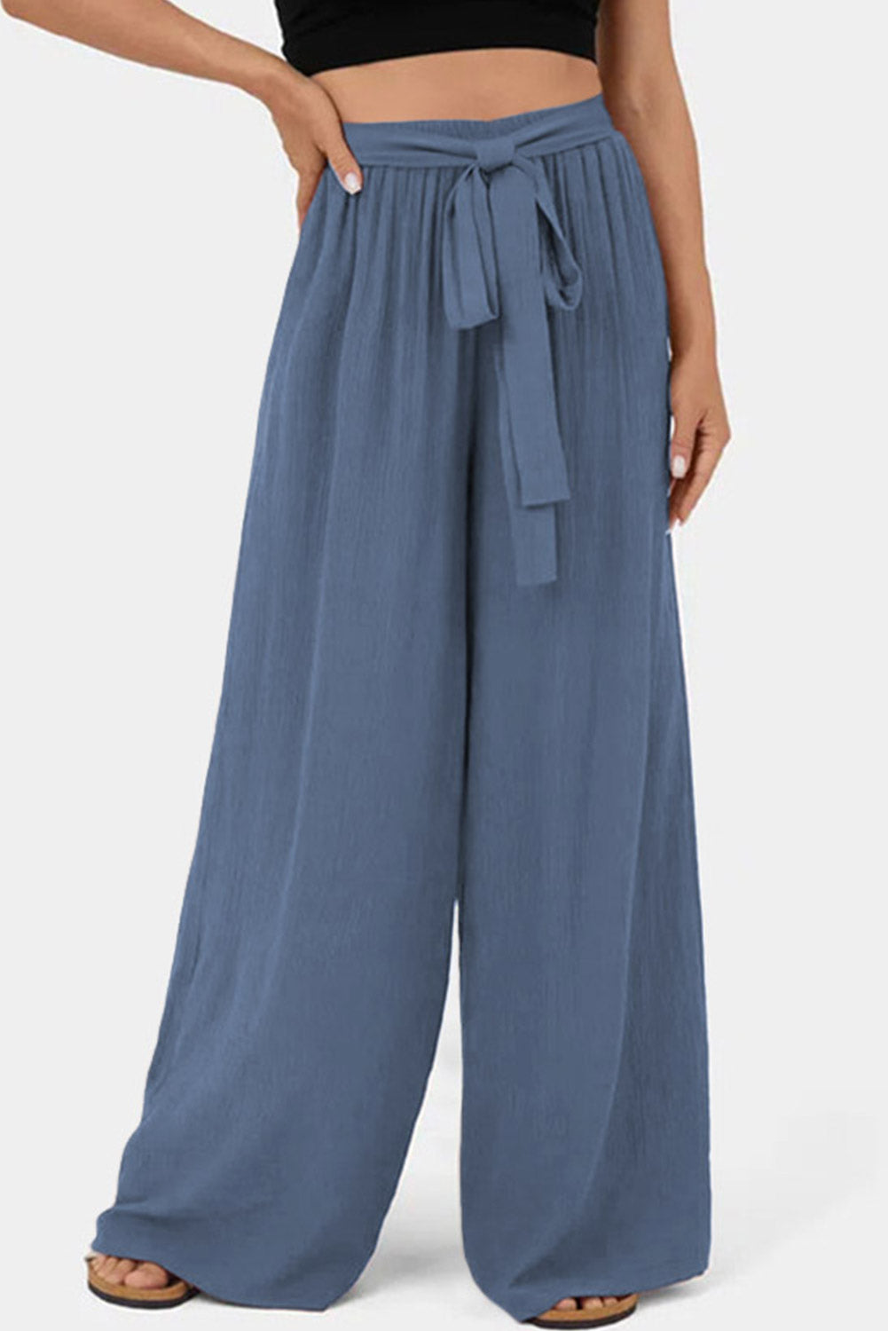 Blue High Waisted Flowy Casual Pants