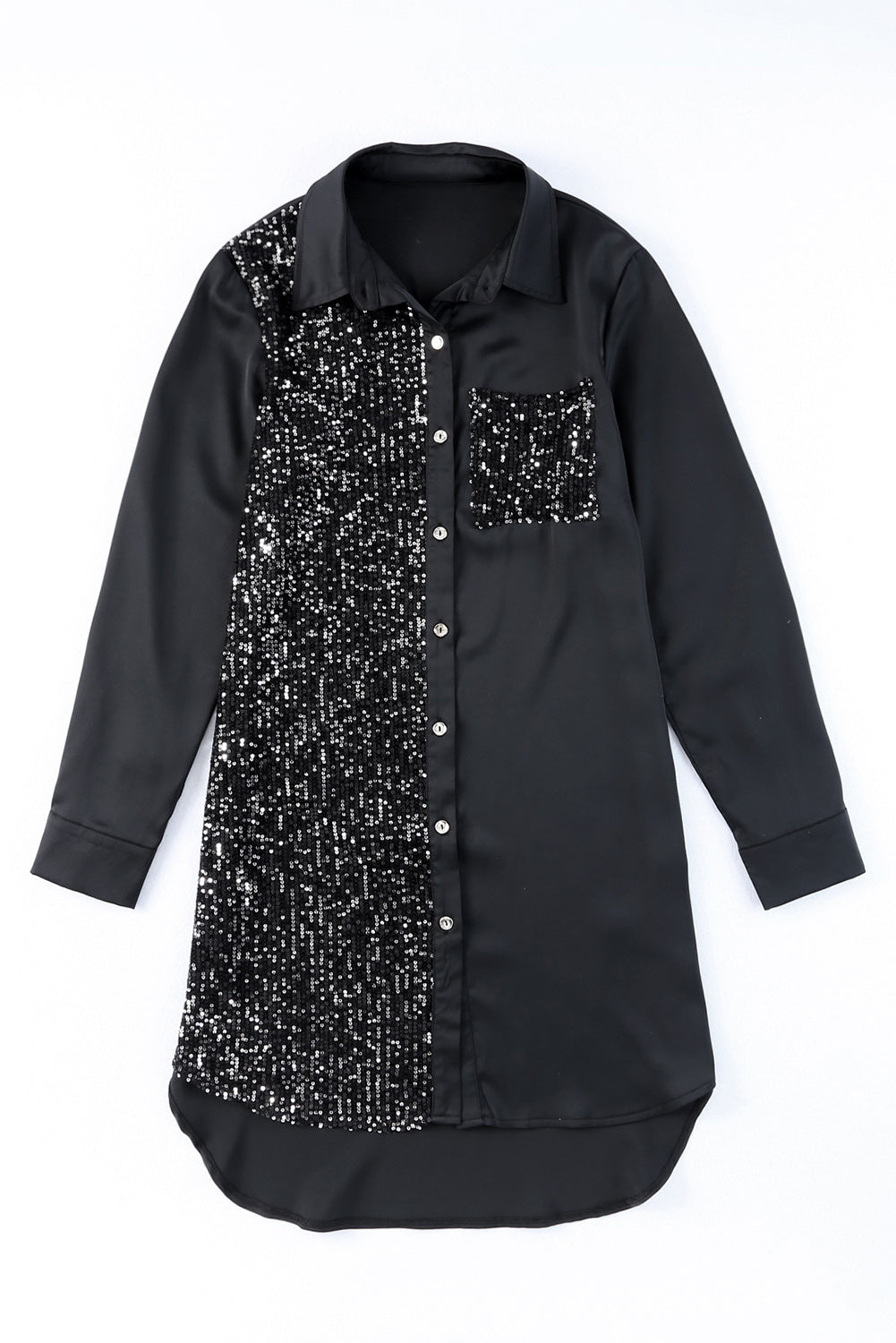 Black Sequin Buttoned Shirt Dress