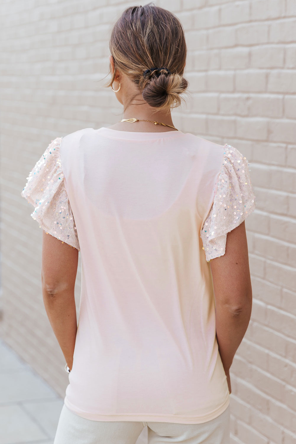 Pink Sequin Sleeves T-Shirt