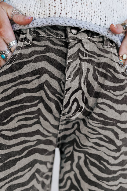 Grey Zebra Barrel Jeans