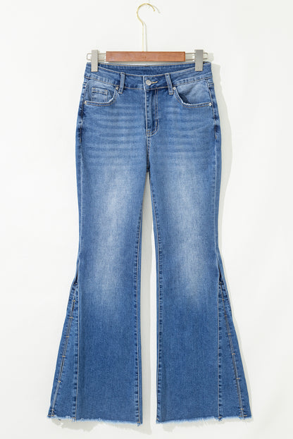Blue Cut Out Flare Jeans