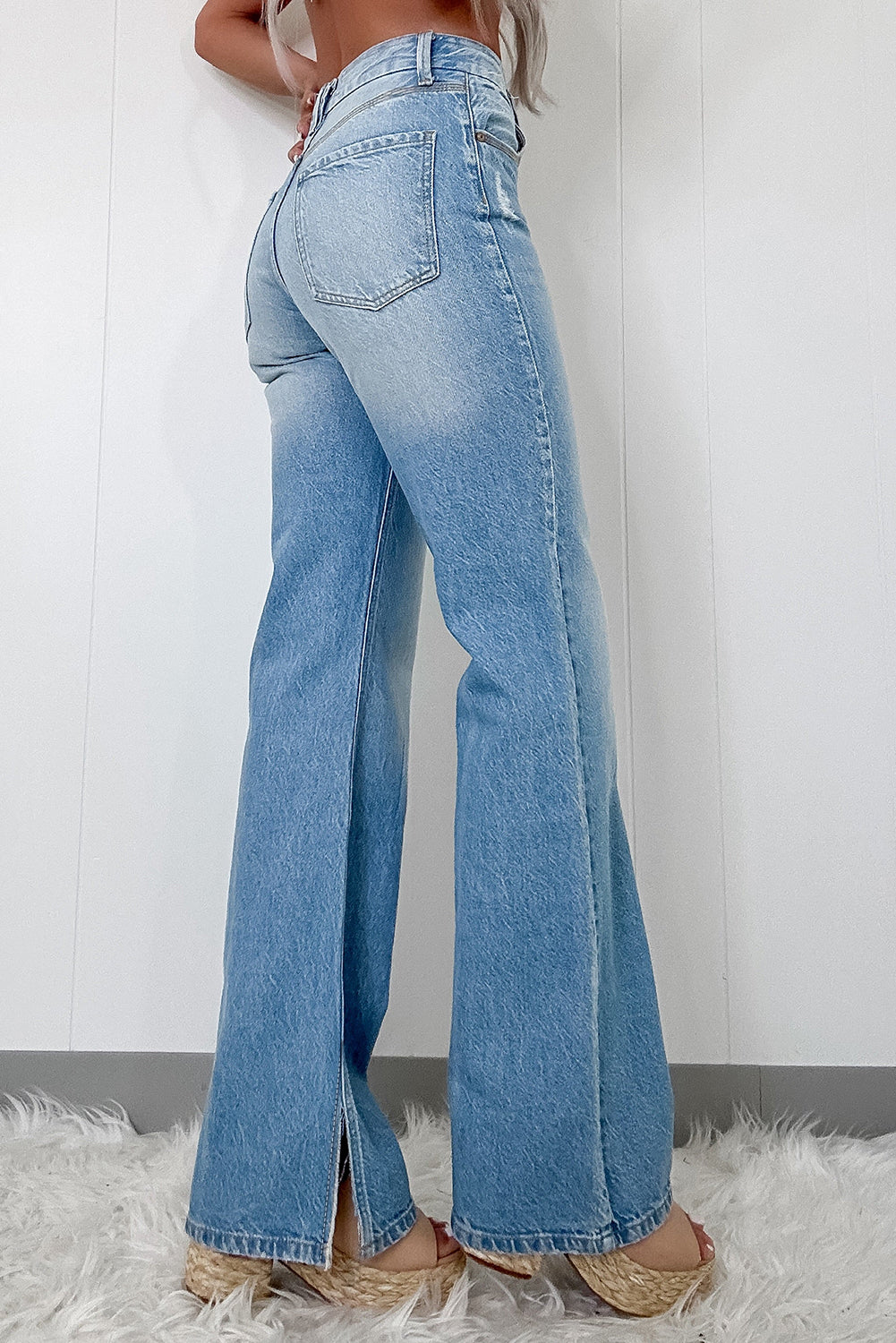 Blue High Rise Shift Slit Leg Straight Jeans