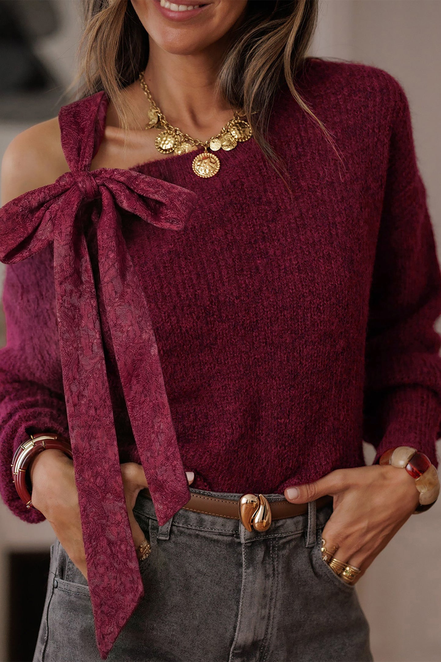 Burgundy Bow Asymmetric Jersey
