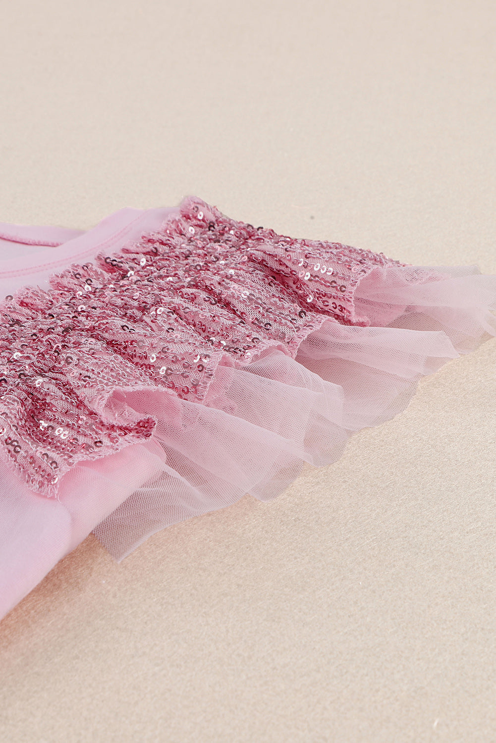 Pink Sequined Ruffle Top