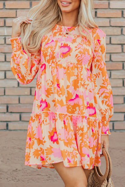 Orange Abstract Ruffle Mini Dress