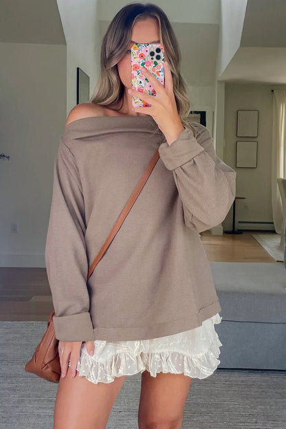 Waffle Knit Asymmetric Long Sleeve Top