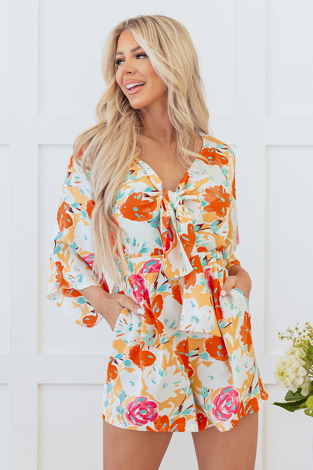 Orange Blooming Floral Romper