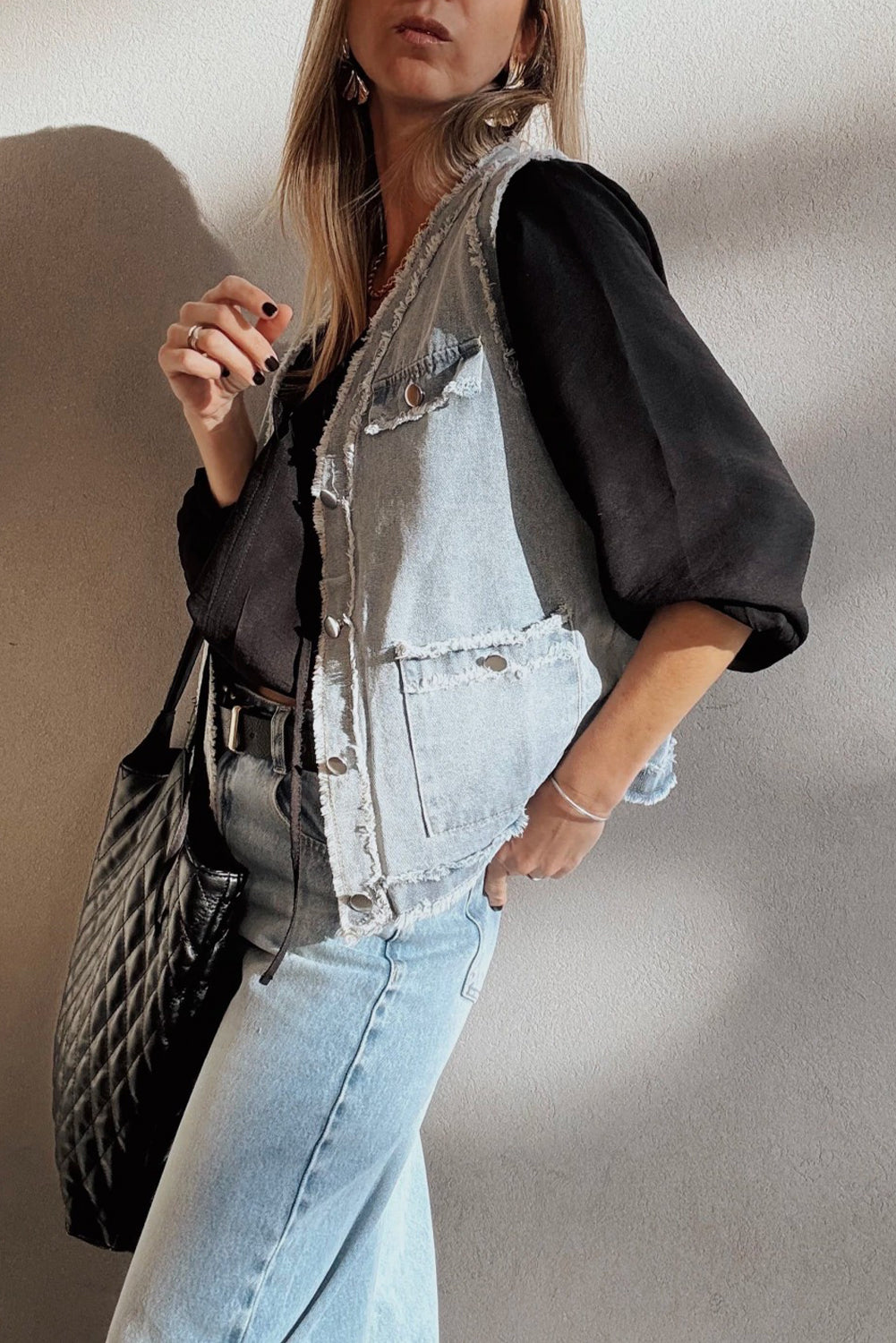 Beau Blue Frayed Denim Vest