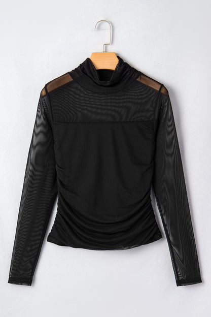 Black Sheer Mesh Long Sleeve Top
