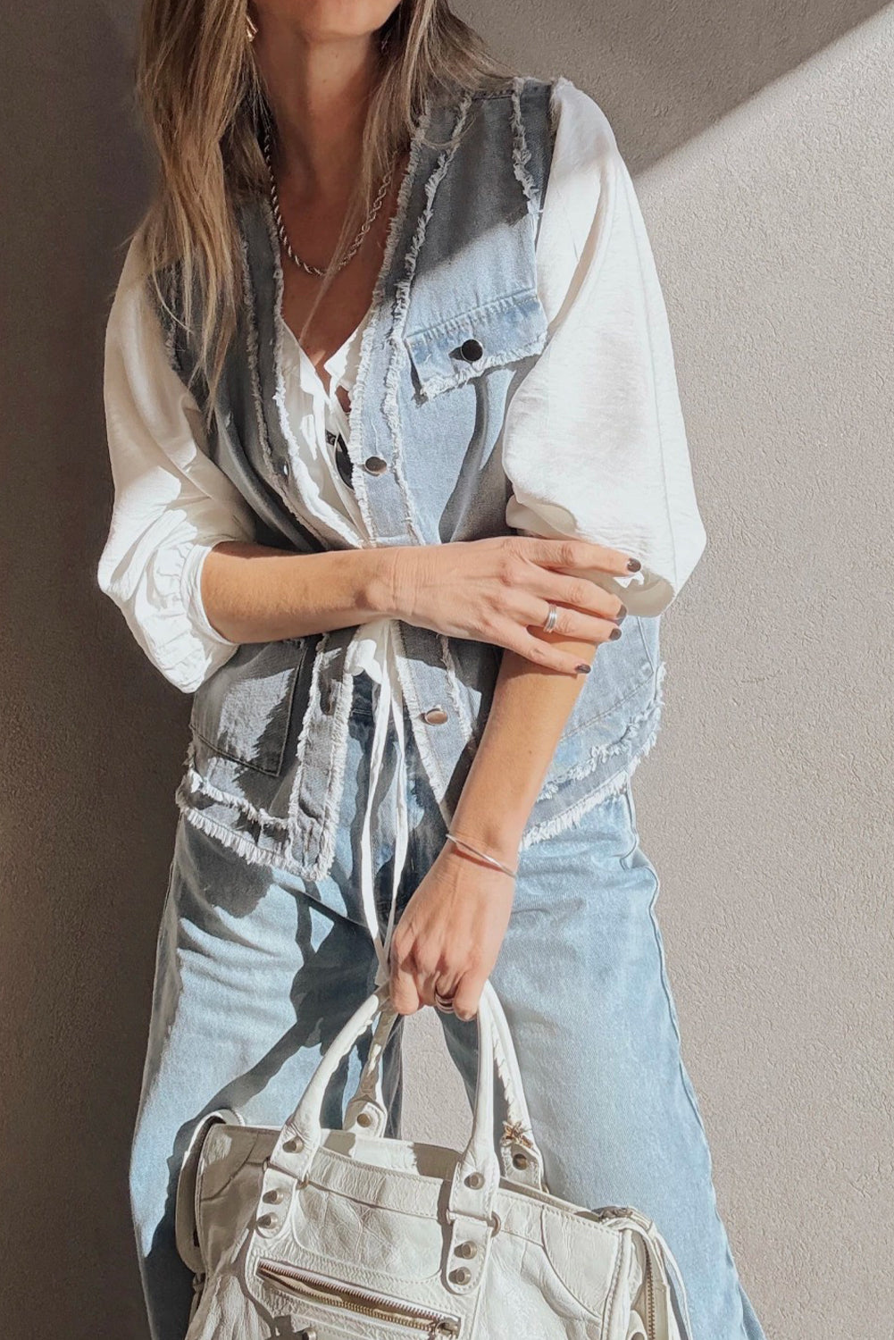 Beau Blue Frayed Denim Vest