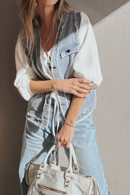 Beau Blue Frayed Denim Vest