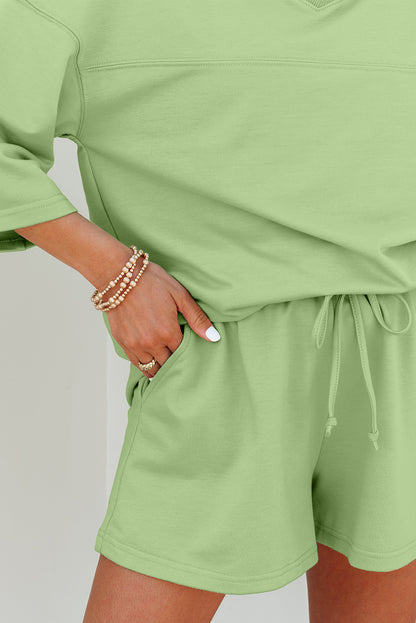 Green V Neck Half Sleeve Tee and Shorts