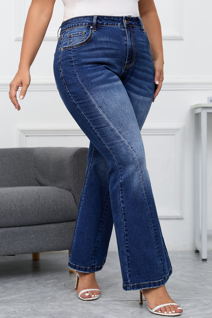 Dark Blue Plus Size Washed Flare Jeans